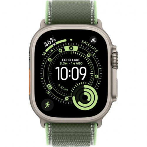 Apple Watch Ultra 3 (2025), 49 мм, корпус из титана цвета «Natural», ремешок Trail Loop цвета «Green/Neon», зелёный
